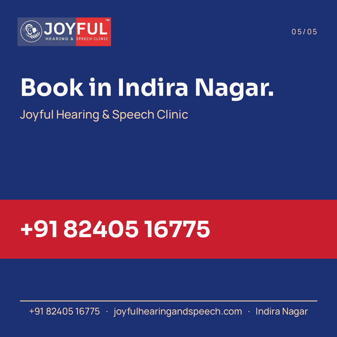 A booking frame for Joyful Hearing & Speech Clinic in Indira Nagar, with the phone number +91 82405 16775.